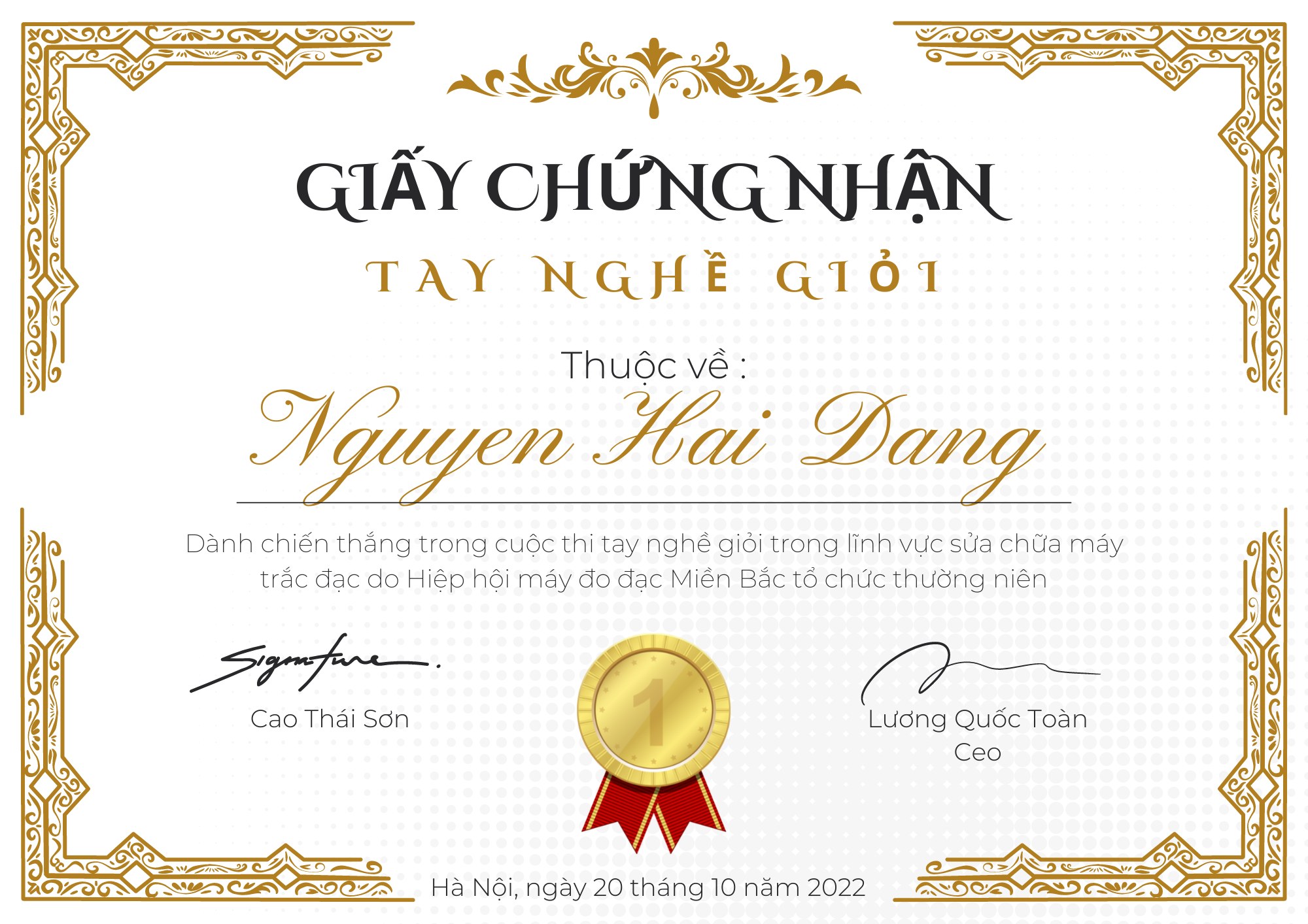 Giấy chứng nhận tay nghề giỏi trong sửa chữa máy đo đạc