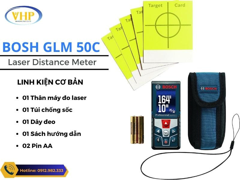 Trọn bộ sản phẩm thước đo khoảng cách Bosch GLM 50C