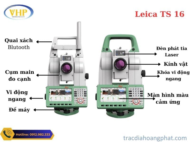 Đặc điểm cấu tạo các chi tiết của máy máy toàn đạc điện tử Leica TS16