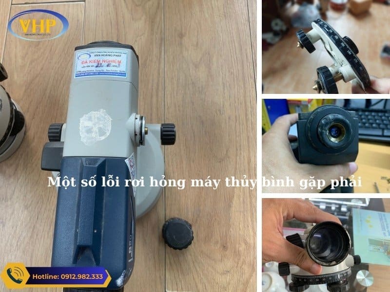 Một số hình ảnh về các trường hợp máy thủy bình bị rơi đổ, sai hỏng khi mang đến sửa tại Trắc Địa Hoàng Phát