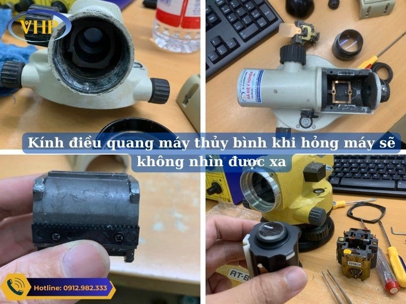 Bộ phận điều quang ảnh của máy thủy bình bị hỏng sẽ làm máy không ngắm được xa, gần khi đo.