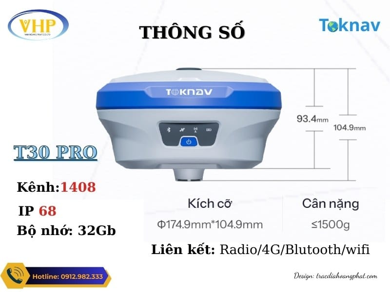 Thông số kỹ thuật ấn tượng của Máy GPS RTK Toknav T30Pro