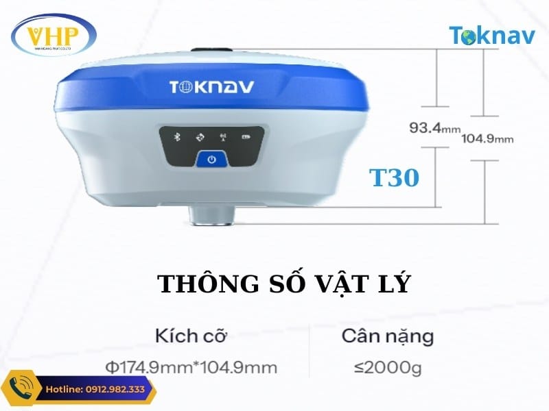 Thông số vật lý của Máy GPS RTK Toknav T30