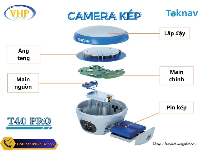 Cấu tạo Máy GPS RTK Toknav T40Pro với hai pin lion dung lượng cao