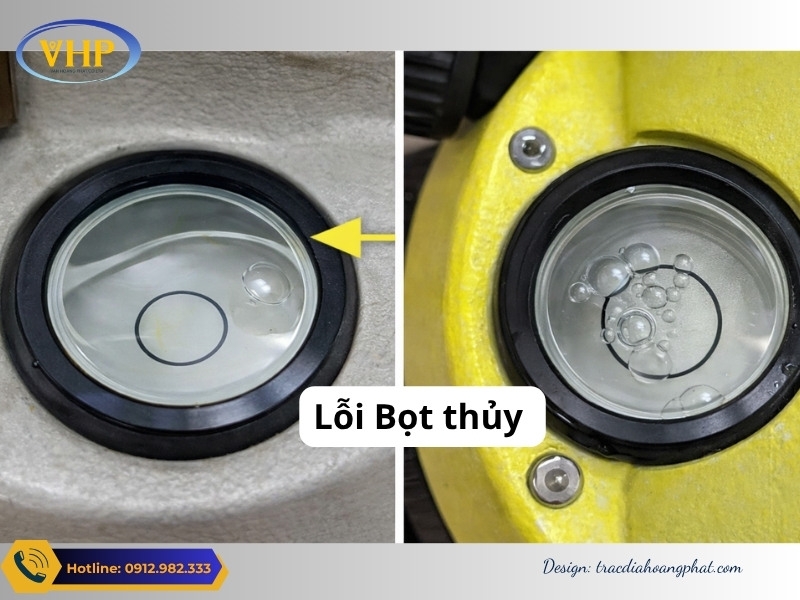 Dấu hiệu nhận biết máy thủy bình bị lệch bọt thủy như sai số lớn, bọt thủy trôi hoặc lệch tâm.