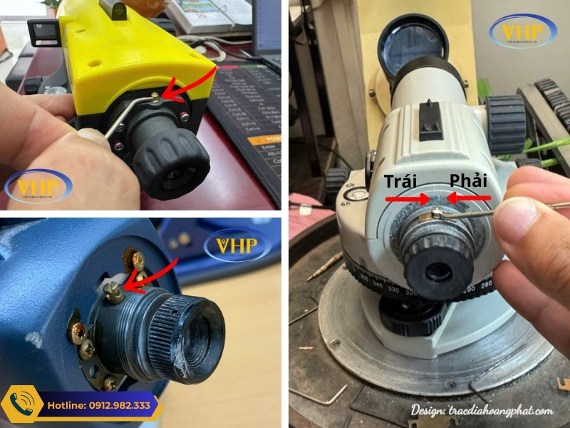 Vị trí ốc chỉnh sai số góc i của máy thủy bình