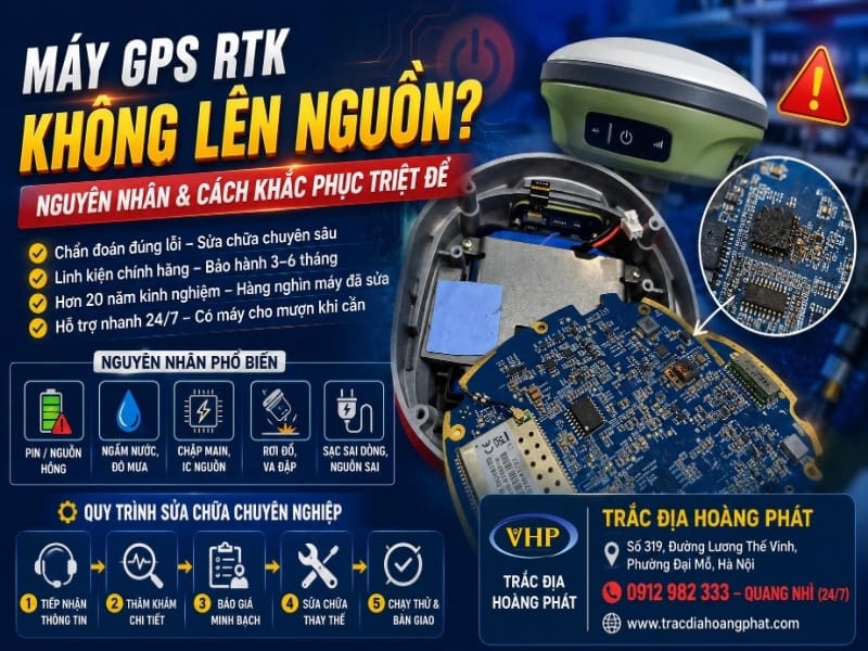 Máy GPS RTK không lên nguồn